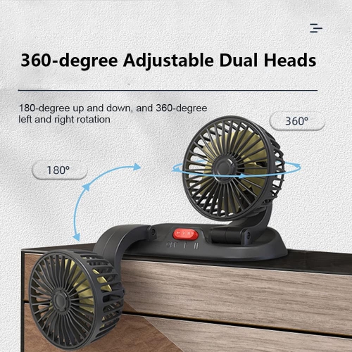 360°Adjustable Dual-Head Car Fan with 2 Speeds, 12V Cigarette Lighter, Suitable for Trucks, Sedans, SUVs, RVs, Boats, and Cars
