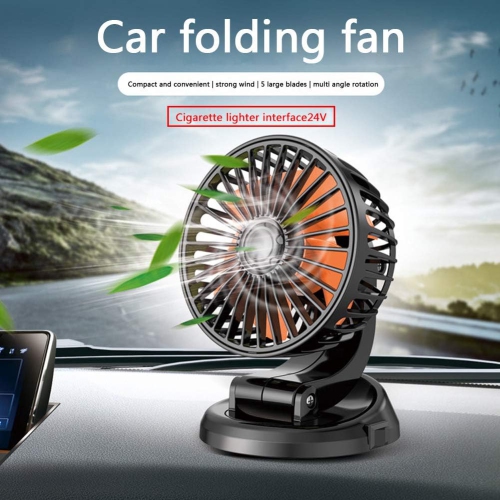 Mini Car Fan, Car Cooling Sticky Fan Cigarette Lighter Plug, Portable Fan for 24V Cars, Vans, Trucks, SUVs, RVs
