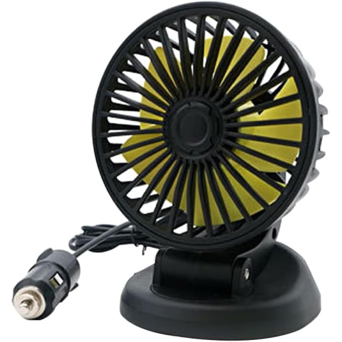 Yellow Mini Car Fan, Car Cooling Sticky Fan Cigarette Lighter Plug, Portable Fan for 12V Cars, Vans, Trucks, SUVs, RVs