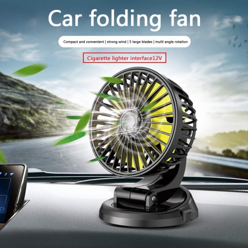 Yellow Mini Car Fan, Car Cooling Sticky Fan Cigarette Lighter Plug, Portable Fan for 12V Cars, Vans, Trucks, SUVs, RVs