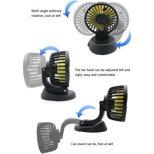 Yellow Mini Car Fan, Car Cooling Sticky Fan Cigarette Lighter Plug, Portable Fan for 12V Cars, Vans, Trucks, SUVs, RVs