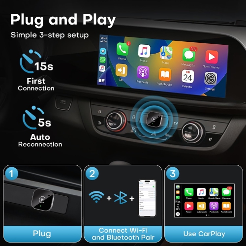 2-in-1 Wireless CarPlay & Android Auto Adapter,Plug & Play CarPlay Dongle Converts Wired to Wireless,Fast Auto-Connect,for iPhone & Android with