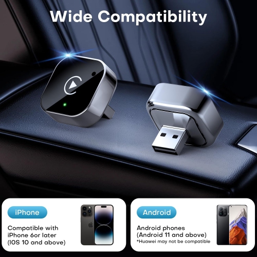 2-in-1 Wireless CarPlay & Android Auto Adapter,Plug & Play CarPlay Dongle Converts Wired to Wireless,Fast Auto-Connect,for iPhone & Android with