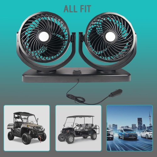 12V UTV Cabin Cooling Fan - Cigarette Lighter Cord, Quiet Motor, 360-Degree Rotation, Portable Car Fan