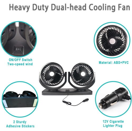 24V UTV Cabin Cooling Fan - Cigarette Lighter Cord, Quiet Motor, 360-Degree Rotation, Portable Car Fan