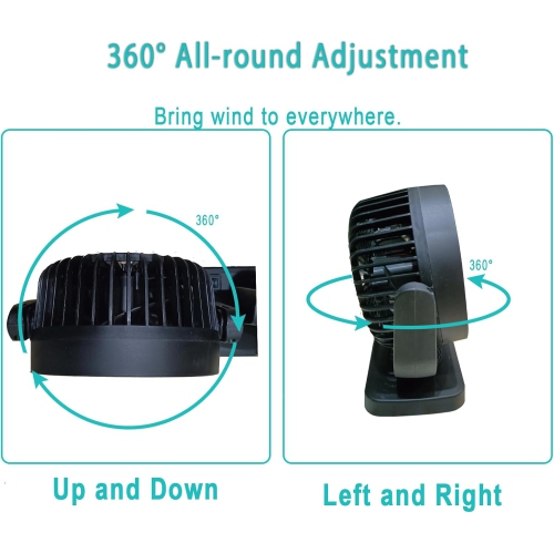 24V UTV Cabin Cooling Fan - Cigarette Lighter Cord, Quiet Motor, 360-Degree Rotation, Portable Car Fan