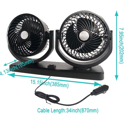 24V UTV Cabin Cooling Fan - Cigarette Lighter Cord, Quiet Motor, 360-Degree Rotation, Portable Car Fan