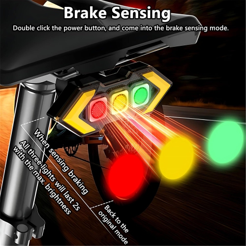 Turn signal taillight with wireless remote control, smart bicycle taillight with brake sensor function, suitable for cycling, and equipped with 6