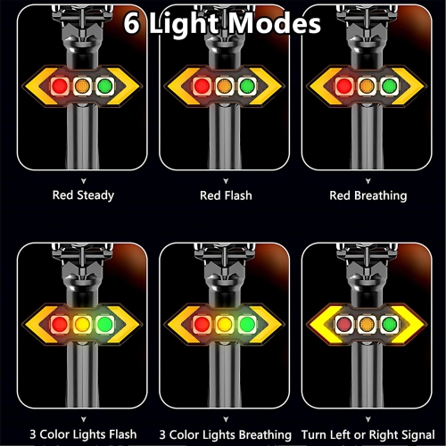 Turn signal taillight with wireless remote control, smart bicycle taillight with brake sensor function, suitable for cycling, and equipped with 6