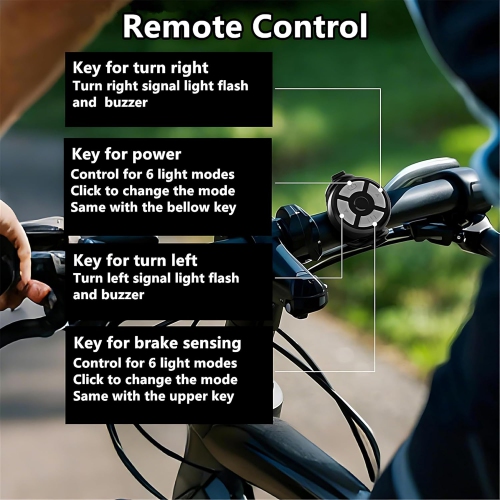 Turn signal taillight with wireless remote control, smart bicycle taillight with brake sensor function, suitable for cycling, and equipped with 6