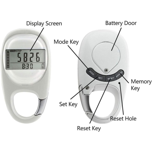 3D Digital Pedometer, Walking Pedometer, Portable Sports Pedometer with Keychain, Large Display for Jogging, Hiking, and Running, No App or Phone