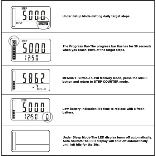 3D Digital Pedometer, Walking Pedometer, Portable Sports Pedometer with Keychain, Large Display for Jogging, Hiking, and Running, No App or Phone