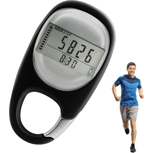3D Digital Pedometer, Walking Pedometer, Portable Sports Pedometer with Keychain, Large Display for Jogging, Hiking, and Running, No App or Phone