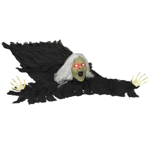 OUTSUNNY  72" Life Size Halloween Animated Crawling Zombie w Glowing Led Eyes, Scary Halloween Decorations, Battery Operated, Indoor Outdoor Party