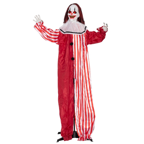 OUTSUNNY  5.4Ft Life Size Halloween Animatronics Standing Clown w Light Up Eyes, Sound Activated Moving Body, Scary Halloween Decorations, Battery