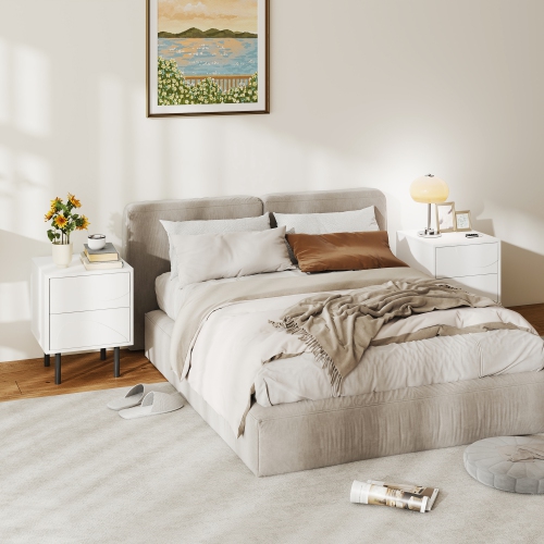 Ensemble de 2 tables de chevet de HOMCOM, table de chevet moderne avec tiroirs à pousser pour ouvrir et pattes en acier pour chambre à coucher, blanc