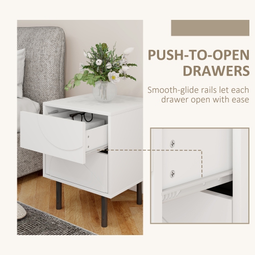 Ensemble de 2 tables de chevet de HOMCOM, table de chevet moderne avec tiroirs à pousser pour ouvrir et pattes en acier pour chambre à coucher, blanc