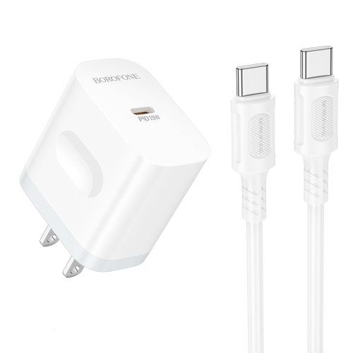 BOROFONE  20W Type C Fast Pd Wall Charger for Iphone 15/15 Pro/15 Plus/15 Pro Max, Ipad Pro/air/mini, Air Pods Pro - Includes 3.3Ft USB-C to C Cable