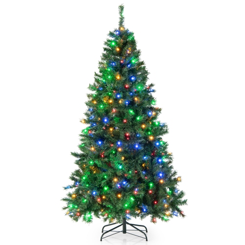 Costway 6FT/7FT Pre-Lit Hinged Christmas Tree with 260/350 Multi-Color Lights & 3-Minute Quick Shape No Fluffing Required