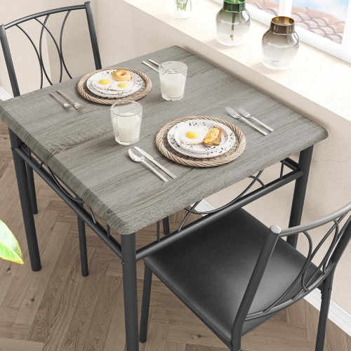 Ensemble de table de cuisine 3 pièces pour 2 avec 2 chaises à revêtement pour petites pièces, gris