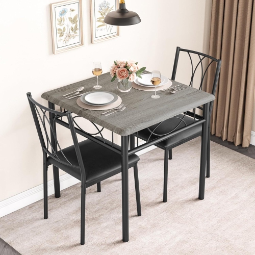 Ensemble de table de cuisine 3 pièces pour 2 avec 2 chaises à revêtement pour petites pièces, gris
