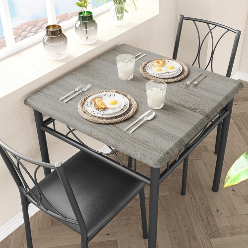 Ensemble de table de cuisine 3 pièces pour 2 avec 2 chaises à revêtement pour petites pièces, gris