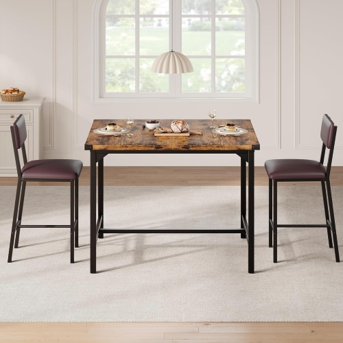 Ensemble de table de cuisine 3 pièces avec 2 tabourets rembourrés pour la cuisine, appartement, brun