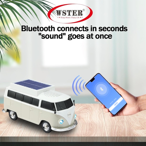 Solar Retro Minibus Bluetooth Speaker Wireless – FM Radio, Solar Charging Wireless Speaker TWS Stereo, HD Sound, LED Party Lights, Hands Free Link,