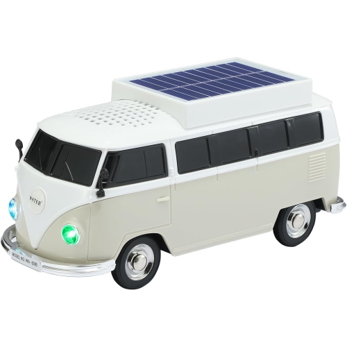 Solar Retro Minibus Bluetooth Speaker Wireless – FM Radio, Solar Charging Wireless Speaker TWS Stereo, HD Sound, LED Party Lights, Hands Free Link,
