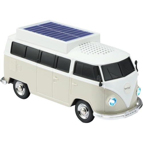 Solar Retro Minibus Bluetooth Speaker Wireless – FM Radio, Solar Charging Wireless Speaker TWS Stereo, HD Sound, LED Party Lights, Hands Free Link,