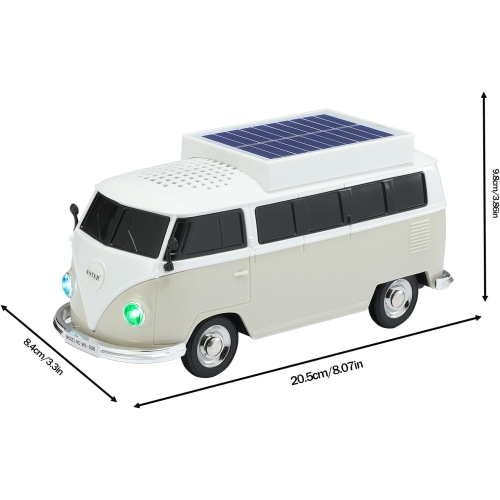 Solar Retro Minibus Bluetooth Speaker Wireless – FM Radio, Solar Charging Wireless Speaker TWS Stereo, HD Sound, LED Party Lights, Hands Free Link,