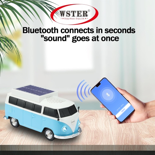 Solar Retro Minibus Bluetooth Speaker Wireless – FM Radio, Solar Charging Wireless Speaker TWS Stereo, HD Sound, LED Party Lights, Hands Free Link,