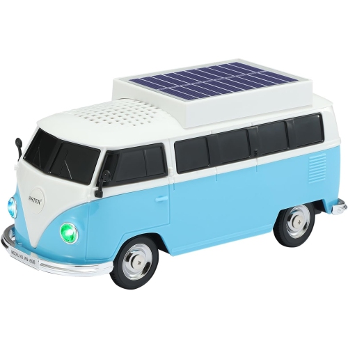 Solar Retro Minibus Bluetooth Speaker Wireless – FM Radio, Solar Charging Wireless Speaker TWS Stereo, HD Sound, LED Party Lights, Hands Free Link,