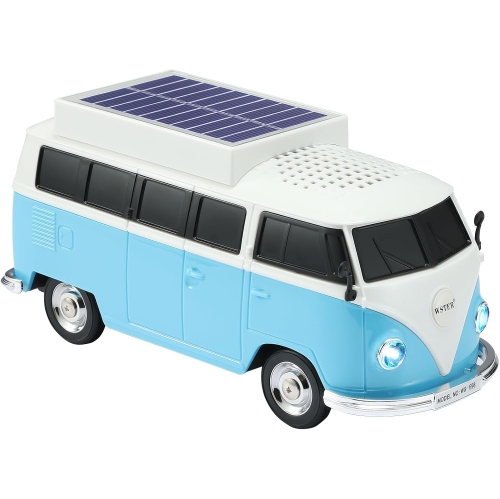 Solar Retro Minibus Bluetooth Speaker Wireless – FM Radio, Solar Charging Wireless Speaker TWS Stereo, HD Sound, LED Party Lights, Hands Free Link,