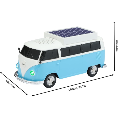 Solar Retro Minibus Bluetooth Speaker Wireless – FM Radio, Solar Charging Wireless Speaker TWS Stereo, HD Sound, LED Party Lights, Hands Free Link,