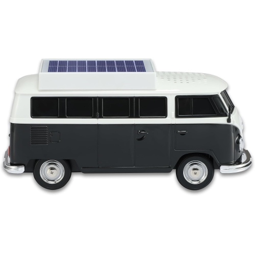 Haut-parleur Bluetooth sans fil Solar Retro Minibus – Radio FM, Haut-parleur sans fil à chargement solaire TWS stéréo, son HD, lumières de fête LED,