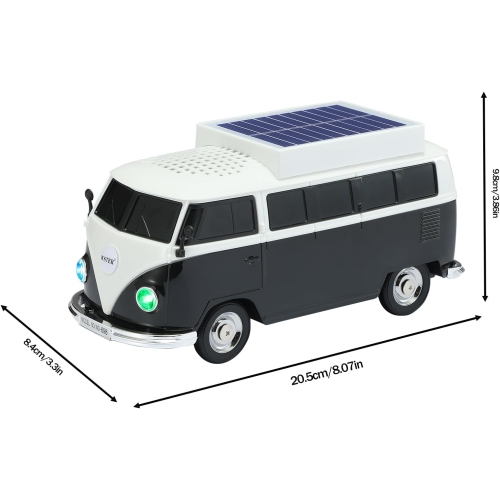 Haut-parleur Bluetooth sans fil Solar Retro Minibus – Radio FM, Haut-parleur sans fil à chargement solaire TWS stéréo, son HD, lumières de fête LED,