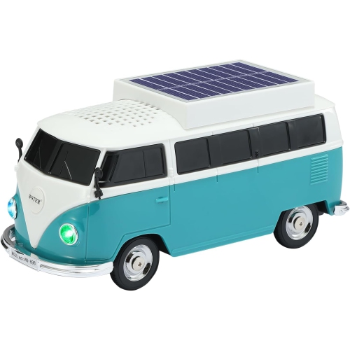 Haut-parleur Bluetooth sans fil Solar Retro Minibus – Radio FM, Haut-parleur sans fil à chargement solaire TWS stéréo, son HD, lumières de fête LED,