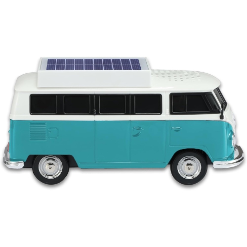 Haut-parleur Bluetooth sans fil Solar Retro Minibus – Radio FM, Haut-parleur sans fil à chargement solaire TWS stéréo, son HD, lumières de fête LED,