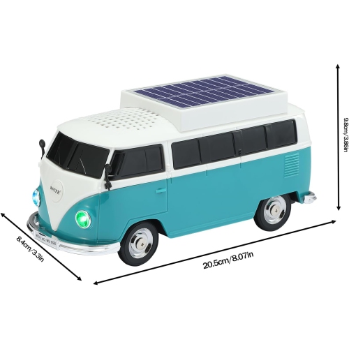 Haut-parleur Bluetooth sans fil Solar Retro Minibus – Radio FM, Haut-parleur sans fil à chargement solaire TWS stéréo, son HD, lumières de fête LED,