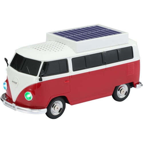 Solar Retro Minibus Bluetooth Speaker Wireless – FM Radio, Solar Charging Wireless Speaker TWS Stereo, HD Sound, LED Party Lights, Hands Free Link,