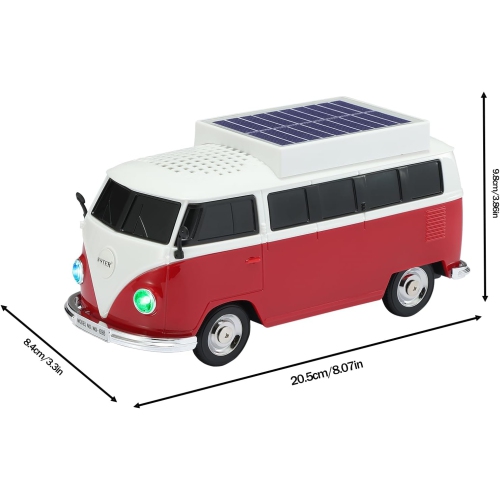 Solar Retro Minibus Bluetooth Speaker Wireless – FM Radio, Solar Charging Wireless Speaker TWS Stereo, HD Sound, LED Party Lights, Hands Free Link,