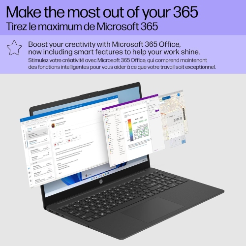 Nouveau - 15,6 po HD intégrale de HP, RAM 16 Go, carte graphique UHD d'Intel, UFS 256 Go = 128 Go + clé USB 128 Go, Win 11 + Office365 + IA Copilot