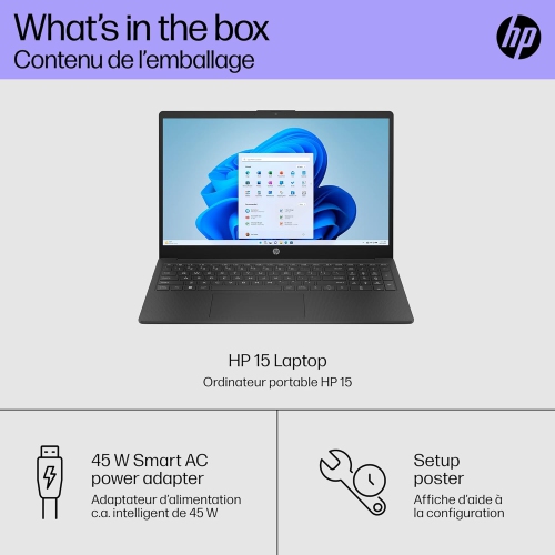 Neuf – HP 15,6" Full HD, 32 Go de RAM, graphiques Intel UHD, 256 Go = 128 Go UFS + 128 Go USB, Windows 11 + Office 365 + nouveau Copilot IA et