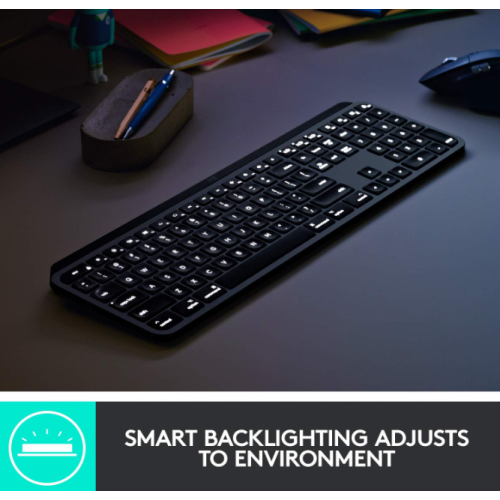 Remis à neuf - Clavier rétroéclairé sans fil MX Keys Advanced de Logitech pour Mac, touches LED rétroéclairées, Bluetooth, USB-C, construction en