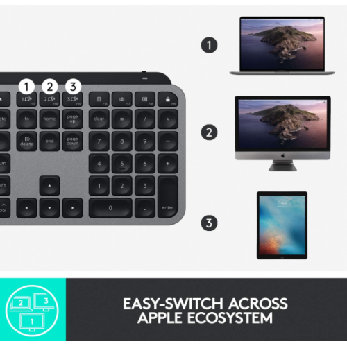 Remis à neuf - Clavier rétroéclairé sans fil MX Keys Advanced de Logitech pour Mac, touches LED rétroéclairées, Bluetooth, USB-C, construction en