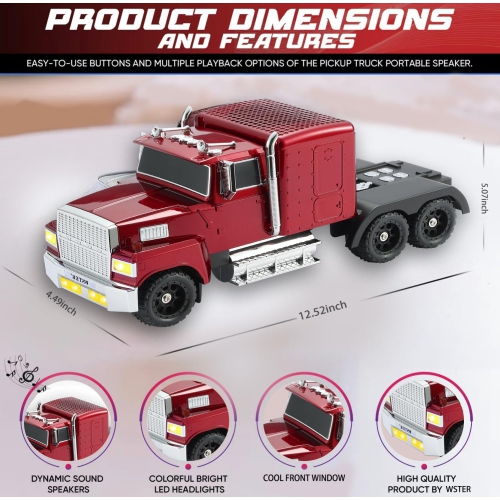 American Truck Model Bluetooth Replica Speaker – Portable HD Sound, TWS Stereo,FM Radio, LED Party Lights, Built-in Microphone Hands-Free,Surprise