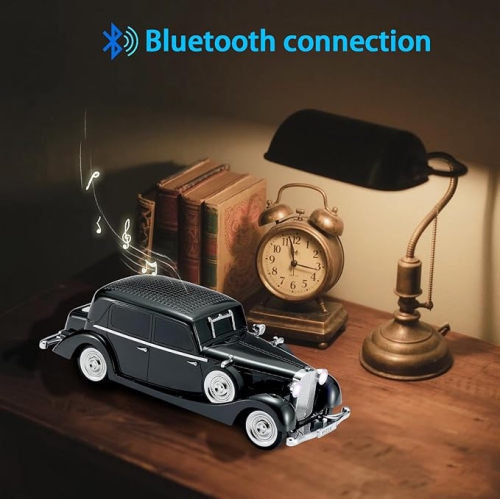Réplique de haut-parleur Bluetooth pour voiture classique – Son HD sans fil avec radio FM, stéréo TWS, lumières de fête LED, microphone mains libres