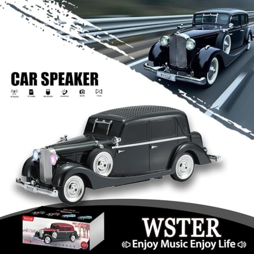 Réplique de haut-parleur Bluetooth pour voiture classique – Son HD sans fil avec radio FM, stéréo TWS, lumières de fête LED, microphone mains libres