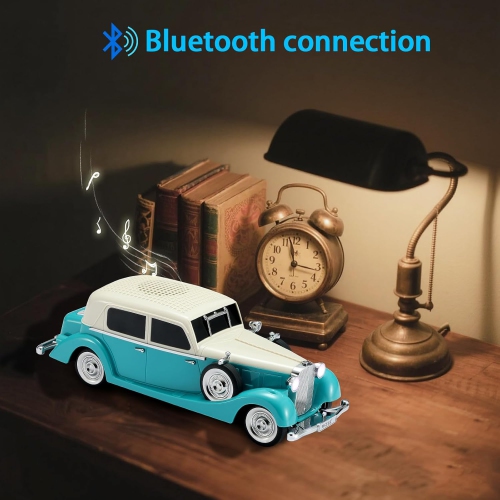 Réplique de haut-parleur Bluetooth pour voiture classique – Son HD sans fil avec radio FM, stéréo TWS, lumières de fête LED, microphone mains libres